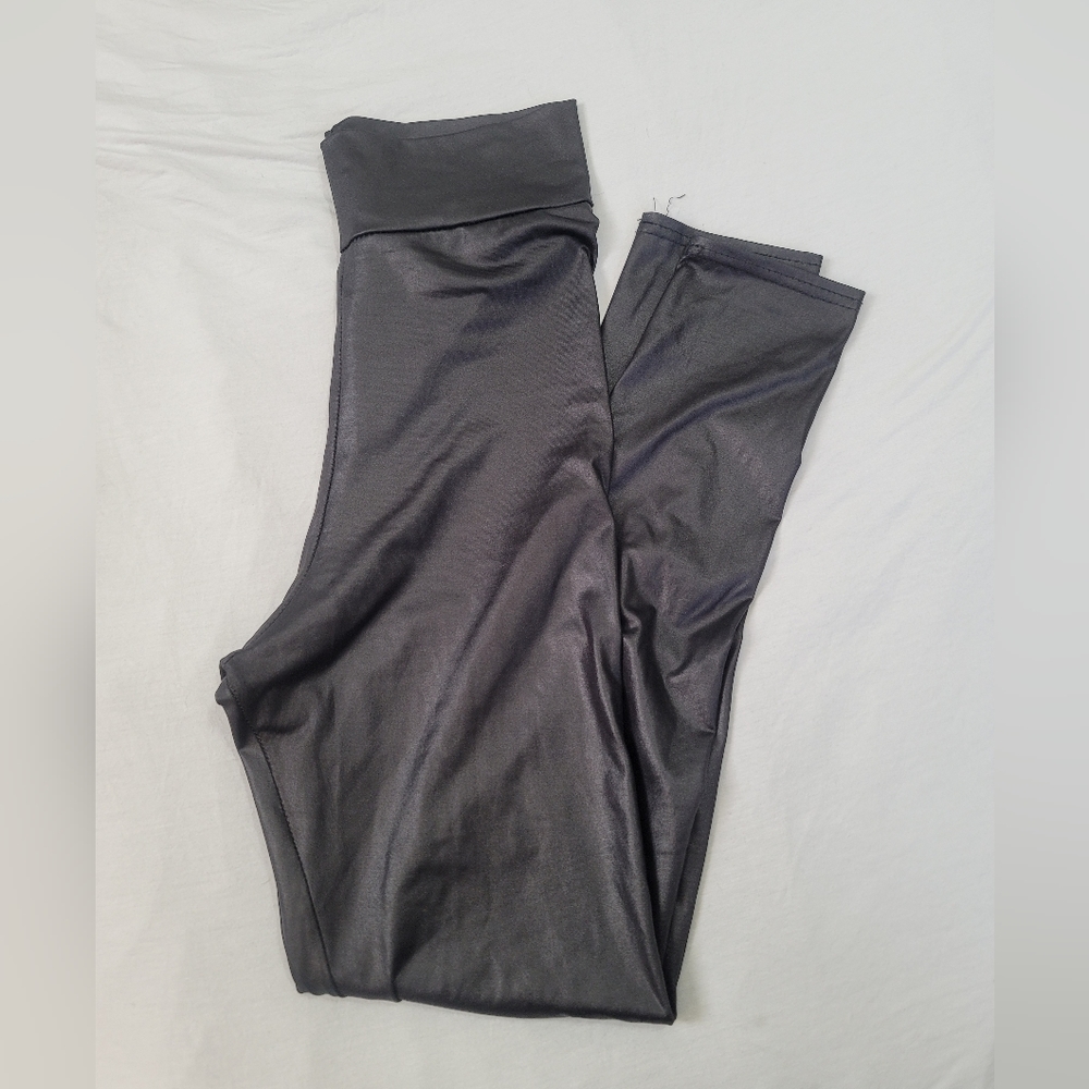 NASTYGAL BLACK FAUX LEATHER OR SHINY LEGGINGS HIGH RISE LONG LEGS